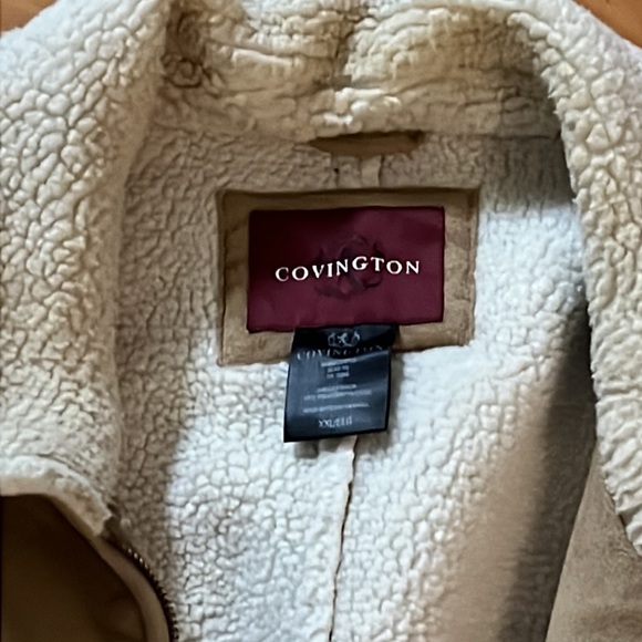 COVINGTON Camel Tan Faux Suede Shearling Jacket Coat NWOT - Picture 2 of 6